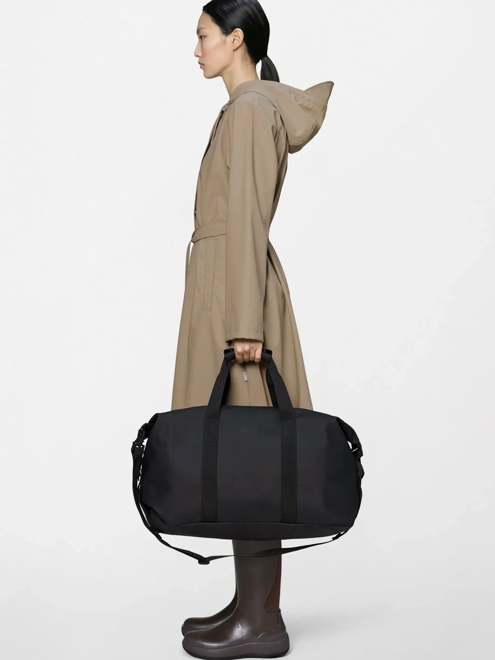 Rains black duffel